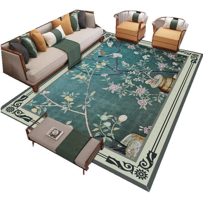 Sikunuo | Traditional Chinoiserie Rug Multicolor Landscape Print Rug Pet-Friendly Washable Non-Slip Rug for Home