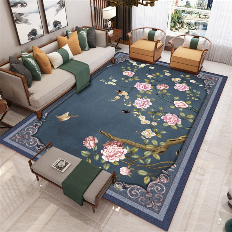 Sikunuo | Traditional Chinoiserie Rug Multicolor Landscape Print Rug Pet-Friendly Washable Non-Slip Rug for Home