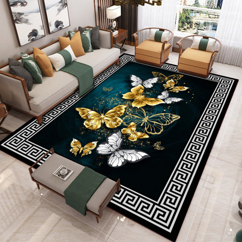 Sikunuo | Traditional Chinoiserie Rug Multicolor Landscape Print Rug Pet-Friendly Washable Non-Slip Rug for Home