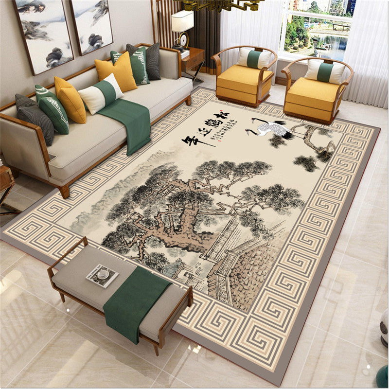 Sikunuo | Traditional Chinoiserie Rug Multicolor Landscape Print Rug Pet-Friendly Washable Non-Slip Rug for Home
