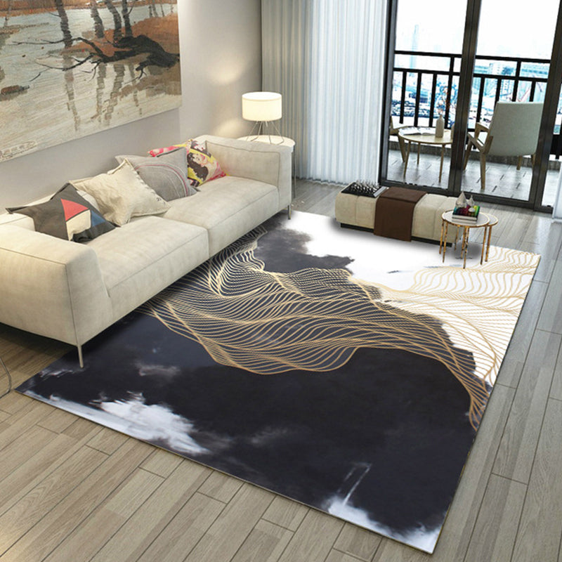 Sikunuo | Asian Abstract Painting Carpet Multi-Color Polypropylene Area Rug Machine Washable Non-Slip Back Stain Resistant Rug for Large Room