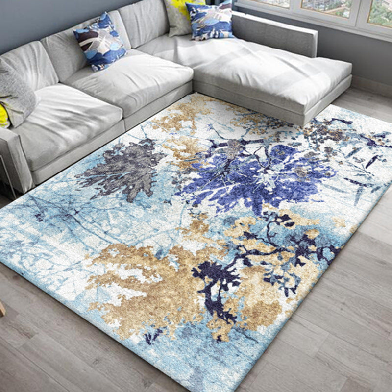 Sikunuo | Chic Oriental Rug Polyester Flower Botanical Rug Non-slip Machine Washable Pet-friendly Carpet for Living Room