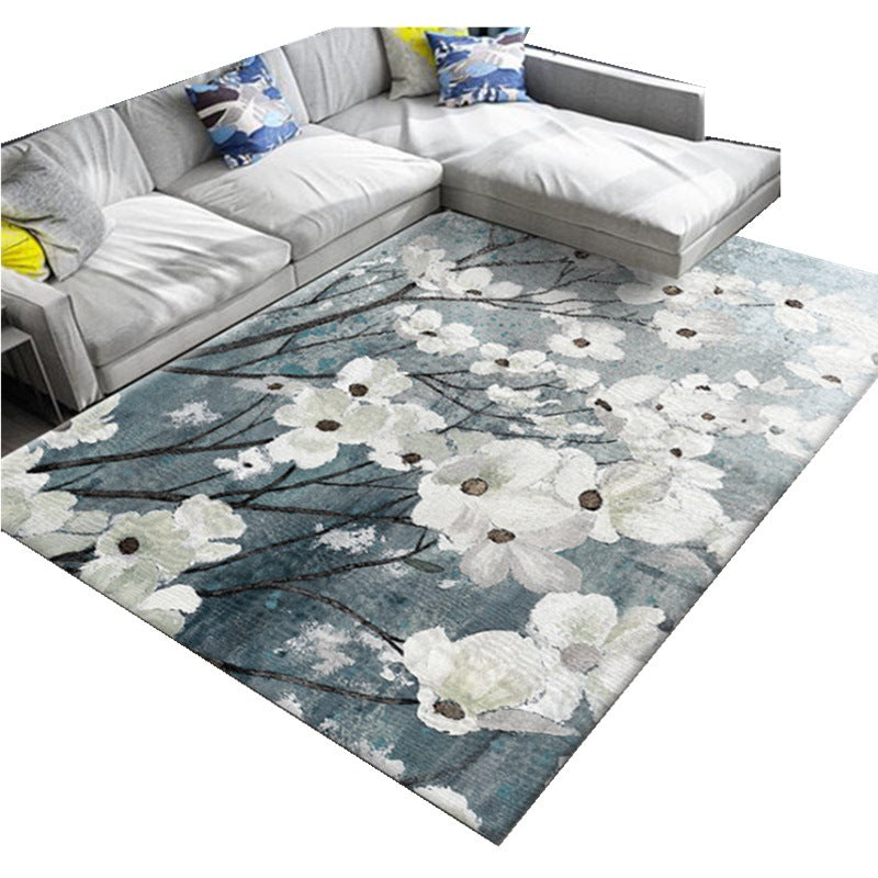 Sikunuo | Chic Oriental Rug Polyester Flower Botanical Rug Non-slip Machine Washable Pet-friendly Carpet for Living Room