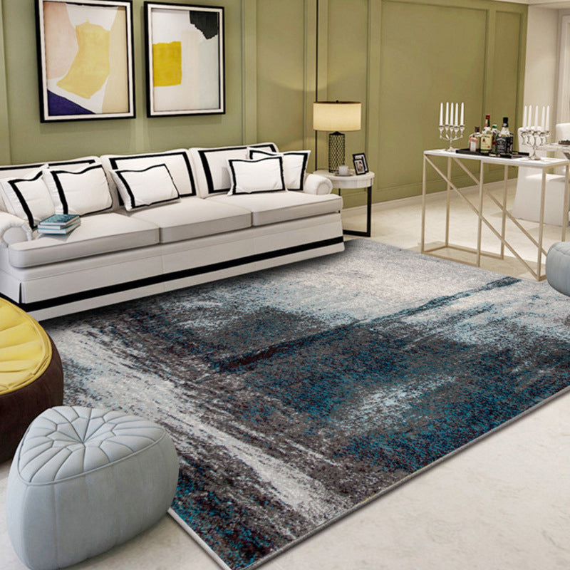 Sikunuo | Classic Multicolor Industrial Carpet Polyester Abstract Painting Carpet Non-Slip Back Machine Washable Stain Resistant Carpet for Lounge