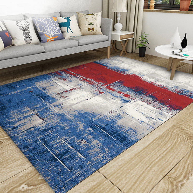 Sikunuo | Classic Multicolor Industrial Carpet Polyester Abstract Painting Carpet Non-Slip Back Machine Washable Stain Resistant Carpet for Lounge