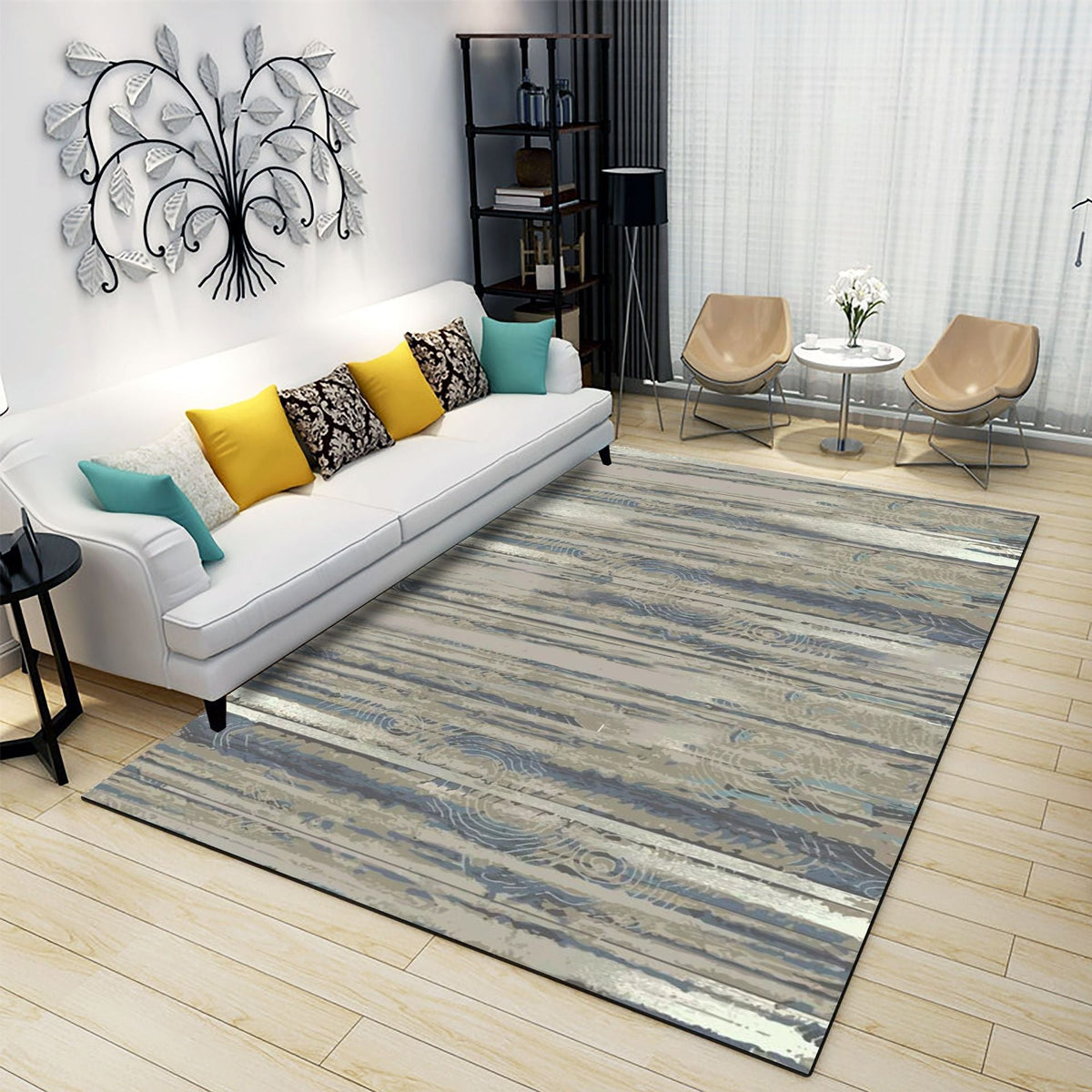 Sikunuo | Classic Industrial Design Rug Multicolored Postmodernism Rug Stain Resistant Pet Friendly Non-Slip Rug for Room