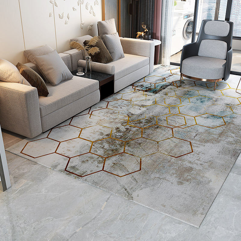 Sikunuo | Trendy Abstract Print Carpet Multi-colored Industrial Carpet Polypropylene Machine washable Stain resistant Non-slip backing Carpet for the living room