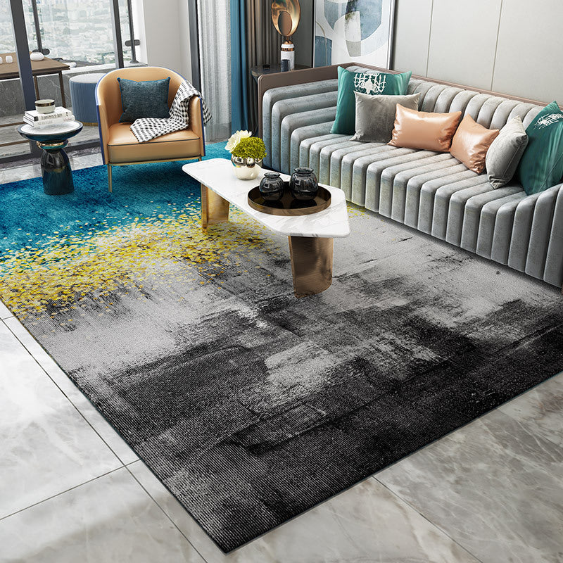Sikunuo | Trendy Abstract Print Carpet Multi-colored Industrial Carpet Polypropylene Machine washable Stain resistant Non-slip backing Carpet for the living room
