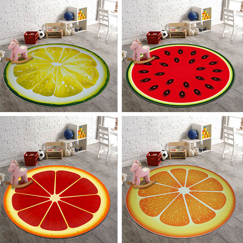 Sikunuo | Multicolor Playroom Carpet Modern 3D Graphic Fruit Carpet Synthetic Non-Slip Machine Washable Stain Resistant Indoor Carpet