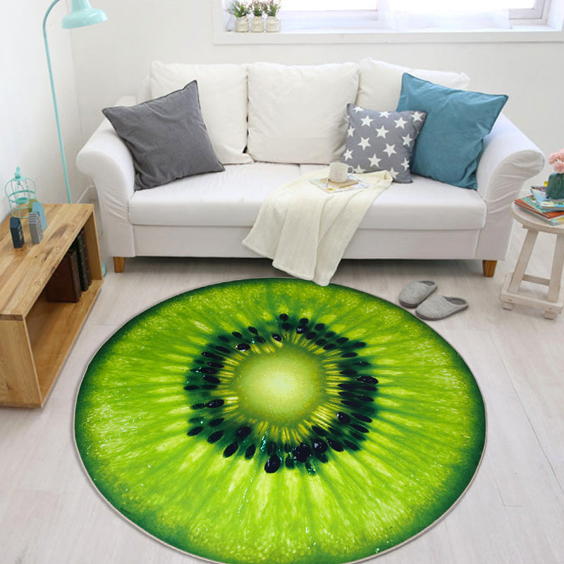 Sikunuo | Multicolor Playroom Carpet Modern 3D Graphic Fruit Carpet Synthetic Non-Slip Machine Washable Stain Resistant Indoor Carpet