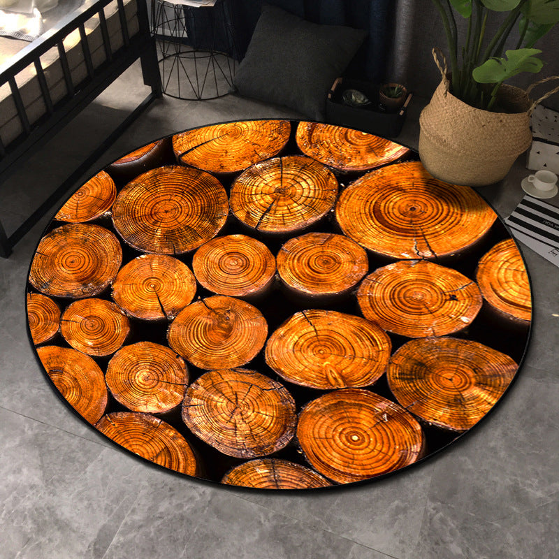 Sikunuo | Nordic Tree Annual Rings Rug Multi-Colored Polyester Carpet Non-Slip Stain Resistant Pet Friendly Rug for Seating Area