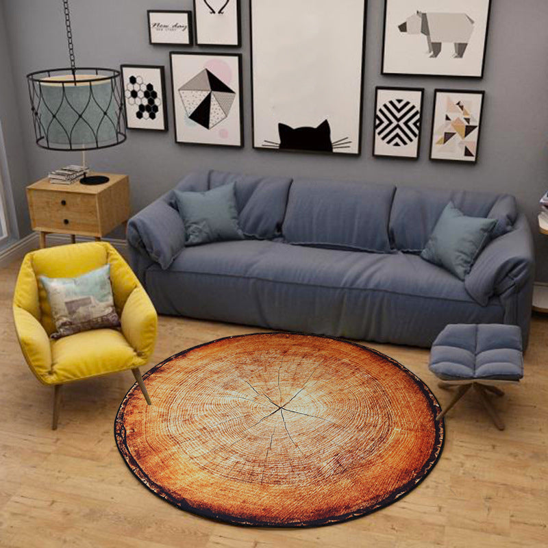 Sikunuo | Nordic Tree Annual Rings Rug Multi-Colored Polyester Carpet Non-Slip Stain Resistant Pet Friendly Rug for Seating Area