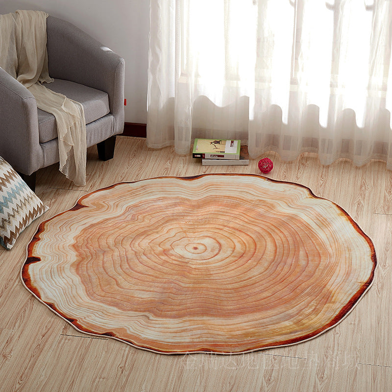Sikunuo | Multicolor 3D Tree Rings Carpet Polypropylene Contemporary Carpet Washable Non-Slip Back Animal-Friendly Carpet for Living Room
