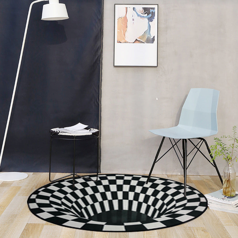 Sikunuo | Creepy Hole 3D Illusion Rug Black and White Modern Rug Polypropylene Pet-Friendly Antiskid Dirt-Resistant Rug for Living Room