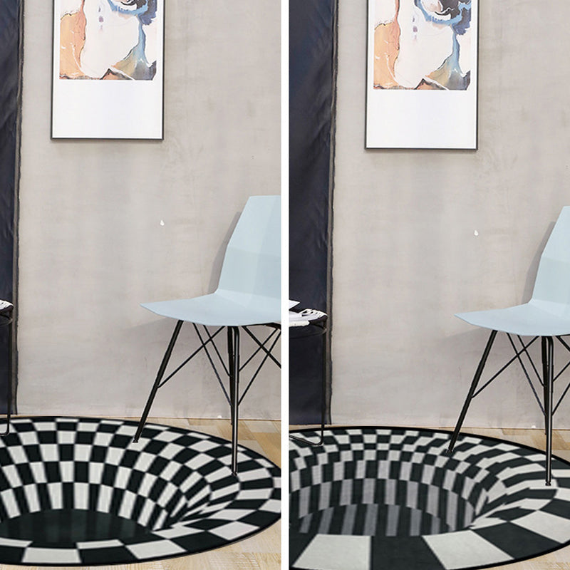 Sikunuo | Creepy Hole 3D Illusion Rug Black and White Modern Rug Polypropylene Pet-Friendly Antiskid Dirt-Resistant Rug for Living Room