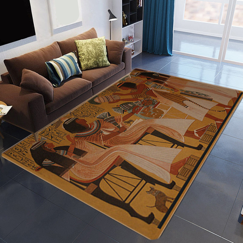 Sikunuo | Novelty Living Room Rug Multicolored Tribal Figures Print Rug Synthetic Pet Friendly Non-Slip Back Washable Rug