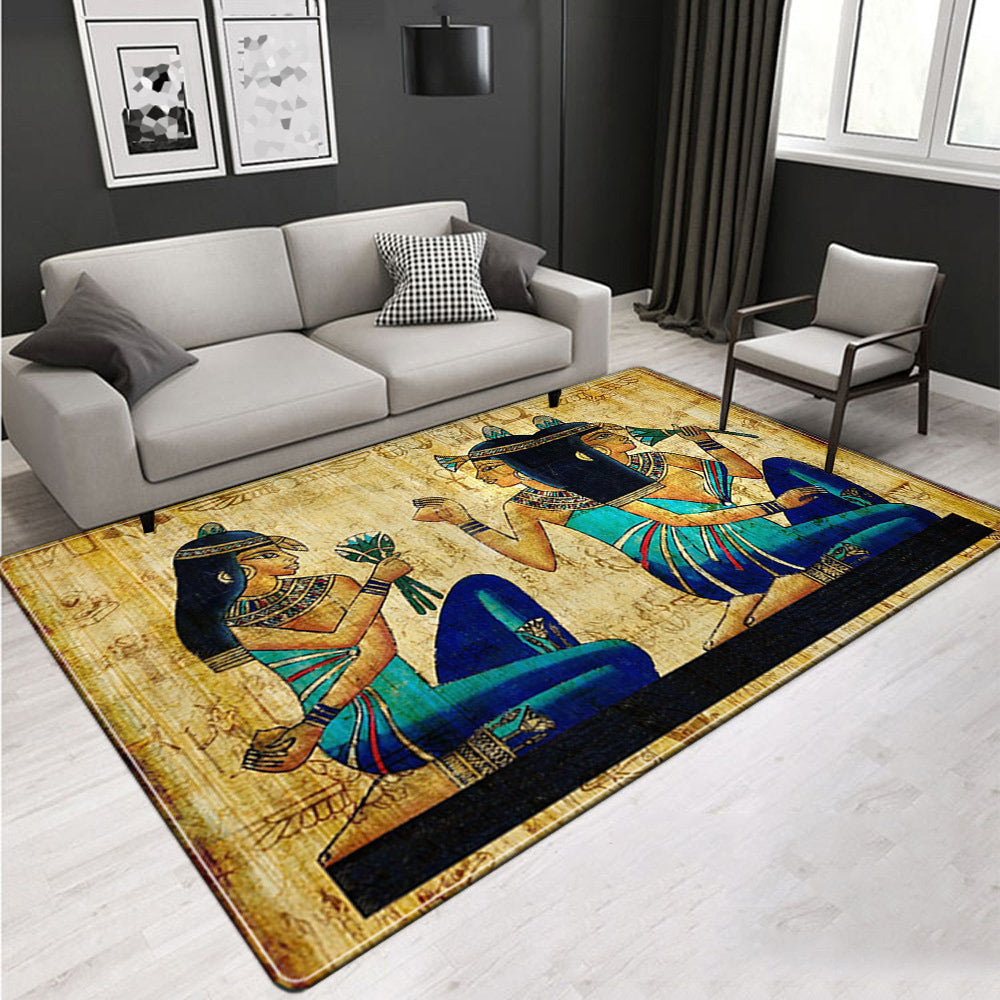 Sikunuo | Novelty Living Room Rug Multicolored Tribal Figures Print Rug Synthetic Pet Friendly Non-Slip Back Washable Rug