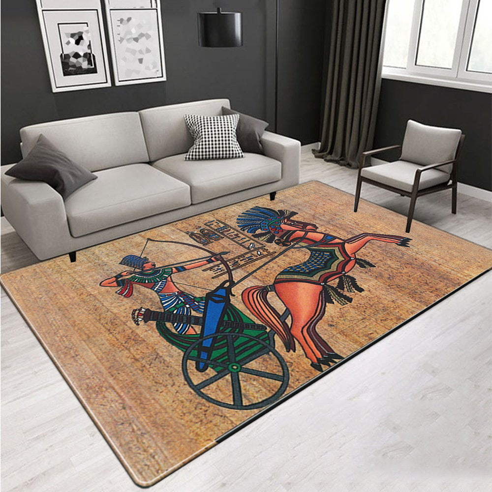 Sikunuo | Novelty Living Room Rug Multicolored Tribal Figures Print Rug Synthetic Pet Friendly Non-Slip Back Washable Rug