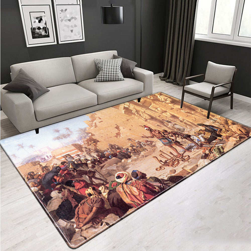 Sikunuo | Novelty Living Room Rug Multicolored Tribal Figures Print Rug Synthetic Pet Friendly Non-Slip Back Washable Rug