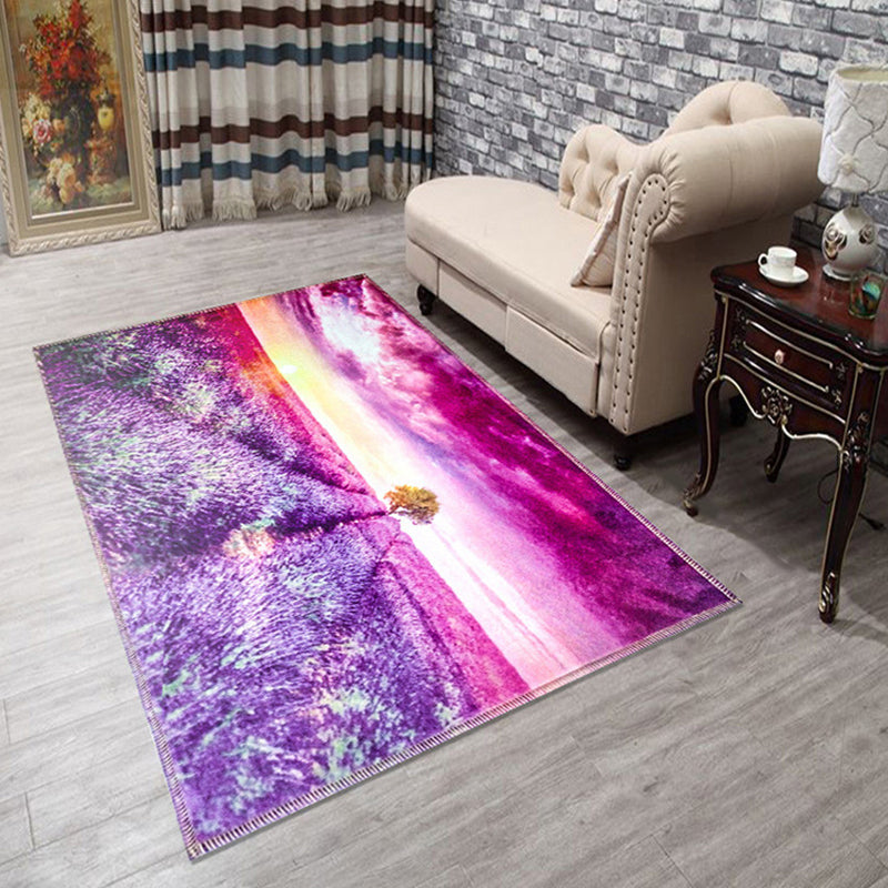 Sikunuo | Amazing Multicolor Natural Landscape Carpet Polyester Modern Carpet Stain Resistant Washable Non-Slip Back Carpet for Family Room