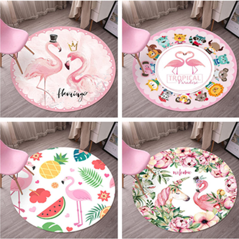 Sikunuo | Tropical Flamingo Rug Multicolor Synthetic Rug Washable Non-Slip Backing Pet Friendly Rug for Living Room