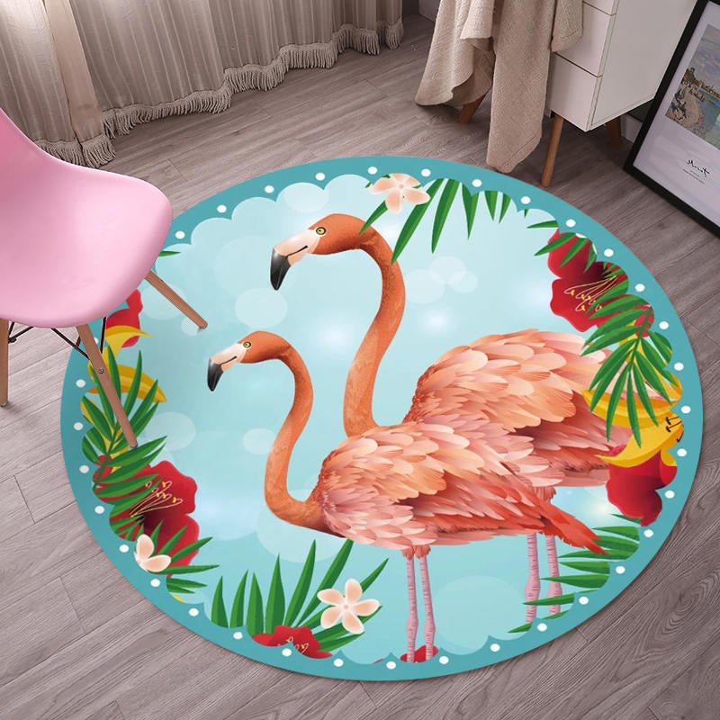 Sikunuo | Tropical Flamingo Rug Multicolor Synthetic Rug Washable Non-Slip Backing Pet Friendly Rug for Living Room
