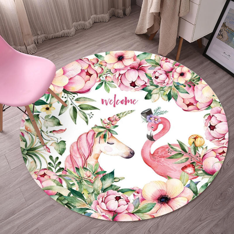 Sikunuo | Tropical Flamingo Rug Multicolor Synthetic Rug Washable Non-Slip Backing Pet Friendly Rug for Living Room