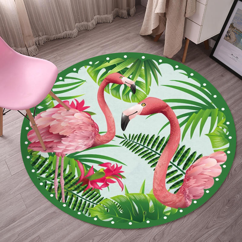 Sikunuo | Tropical Flamingo Rug Multicolor Synthetic Rug Washable Non-Slip Backing Pet Friendly Rug for Living Room