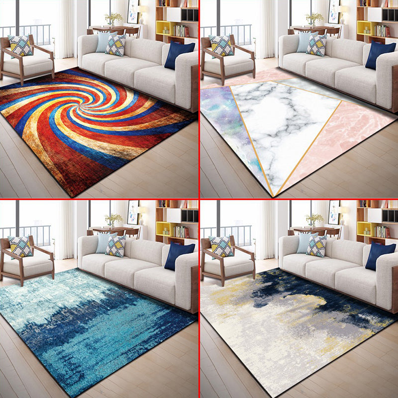 Sikunuo | Multi Color Geometric Graphic Rug Polypropylene Novelty Rug Machine Washable Non-Slip Stain Resistant Rug for Large Room