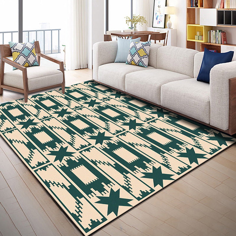 Sikunuo | Multi Color Geometric Graphic Rug Polypropylene Novelty Rug Machine Washable Non-Slip Stain Resistant Rug for Large Room