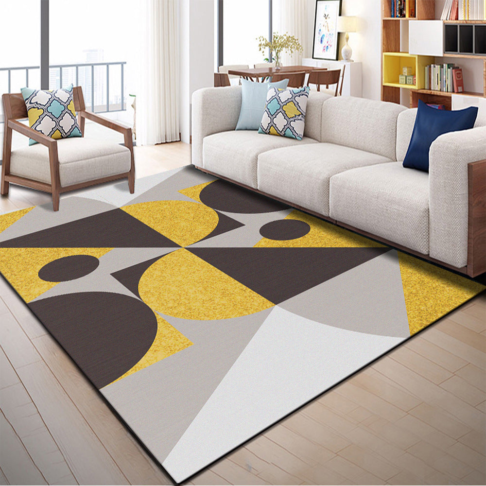 Sikunuo | Multi Color Geometric Graphic Rug Polypropylene Novelty Rug Machine Washable Non-Slip Stain Resistant Rug for Large Room