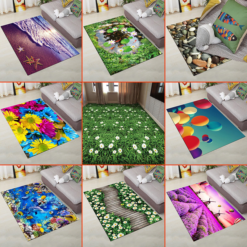 Sikunuo | Personality Scandinavian Carpet Multi Colors 3D Print Scenery Carpet Washable Non-slip Stain-resistant Rug for Home