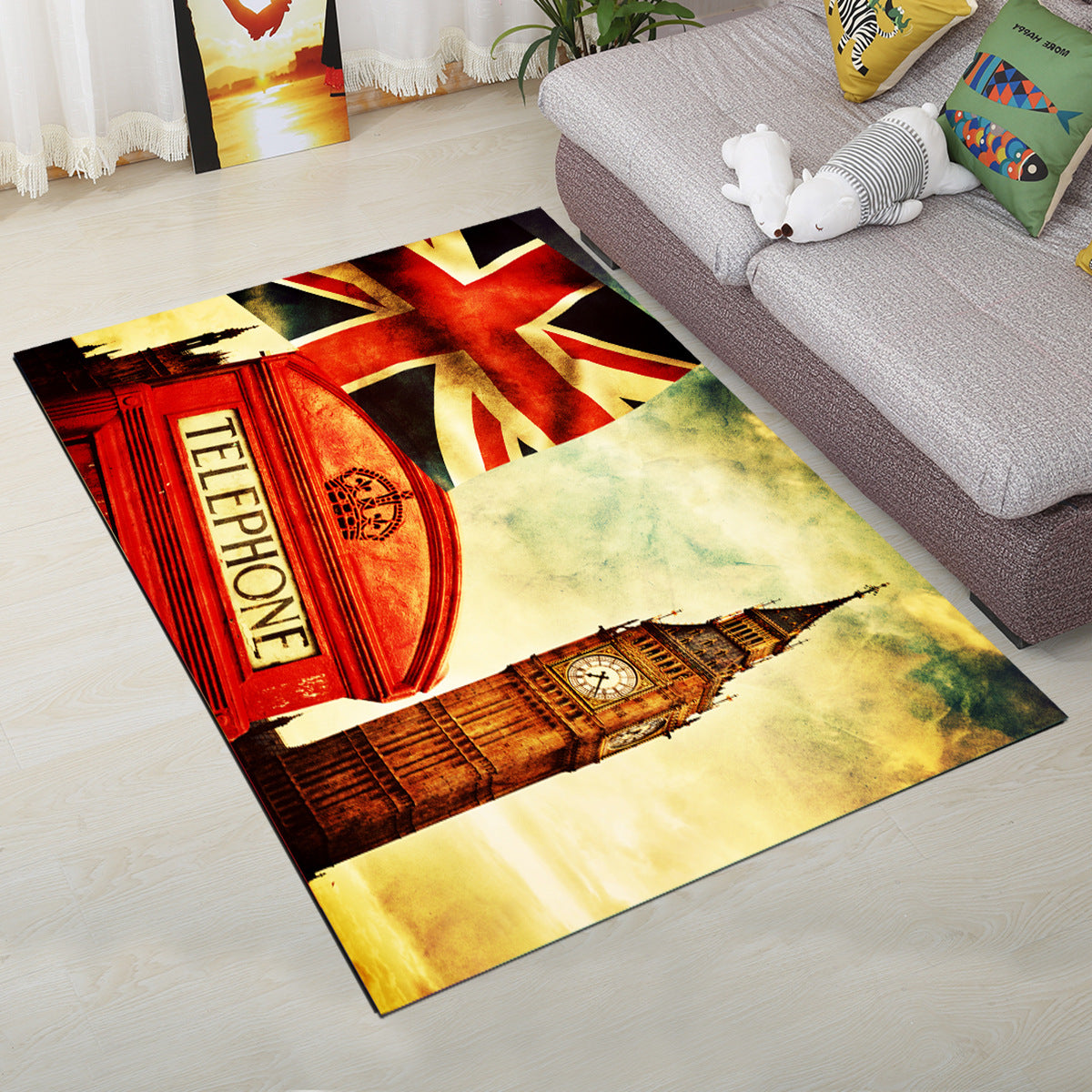 Sikunuo | Personality Scandinavian Carpet Multi Colors 3D Print Scenery Carpet Washable Non-slip Stain-resistant Rug for Home
