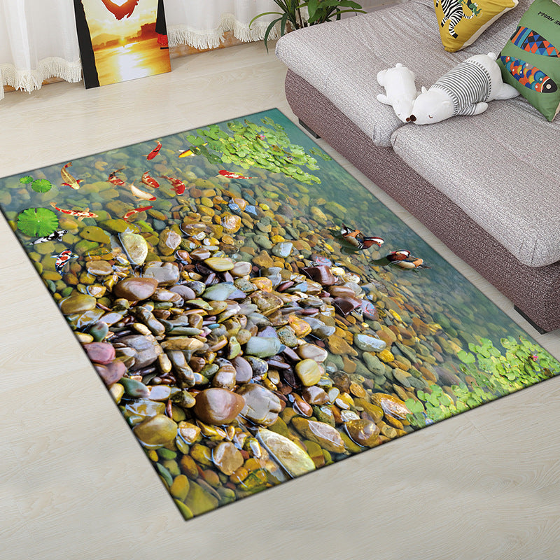 Sikunuo | Multi-Color Modern Rug Polyester Digital Graphic Living Room Rug Non-Slip Back Pet-Friendly Washable Rug for Guest Room