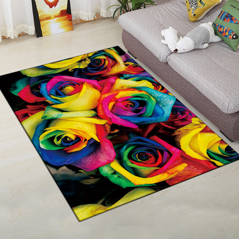 Sikunuo | Multi-Color Modern Rug Polyester Digital Graphic Living Room Rug Non-Slip Back Pet-Friendly Washable Rug for Guest Room