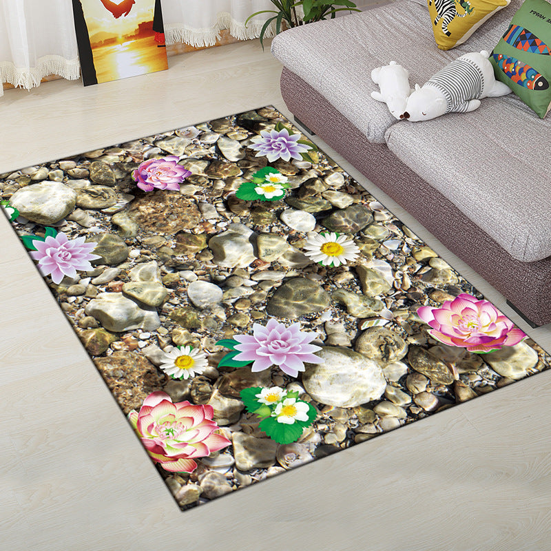 Sikunuo | Multi-Color Modern Rug Polyester Digital Graphic Living Room Rug Non-Slip Back Pet-Friendly Washable Rug for Guest Room