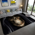 Sikunuo | Hip Hop Living Room Rug Black Optical Illusions Skull Rug Polypropylene Stain Resistant Pet Friendly Non-Slip Back Area Rug