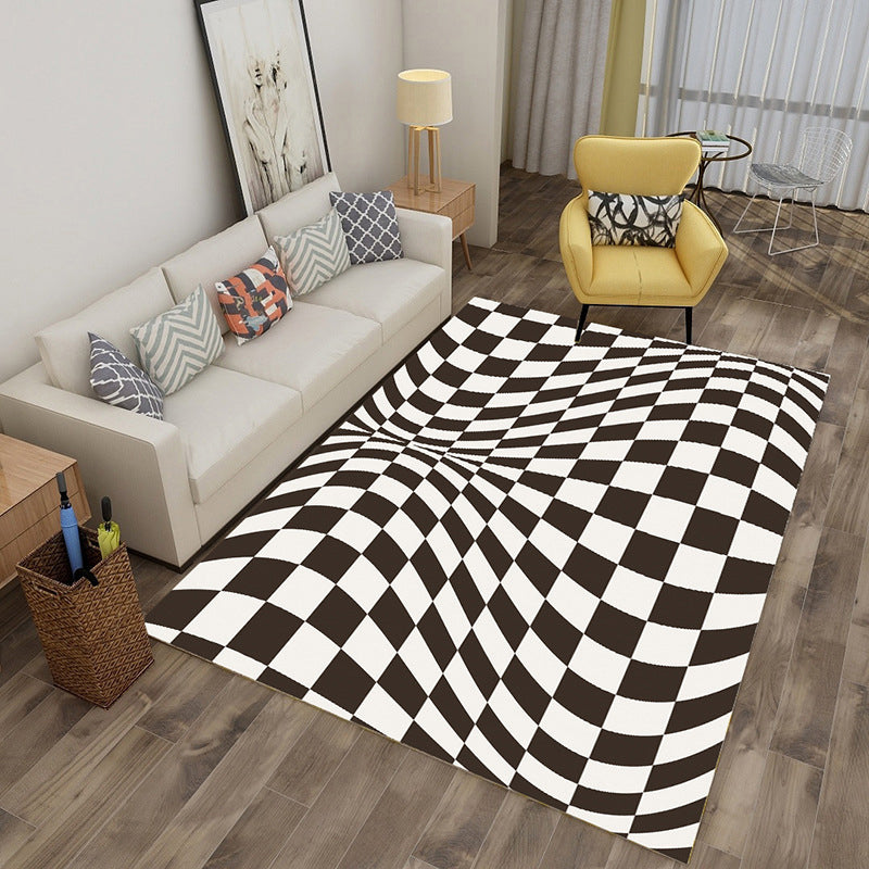 Sikunuo | Enchanting Multicolor Novelty Carpet Synthetic Twist Checker 3D Illusion Rug Machine Washable Pet Friendly Non-Slip Rug for Room