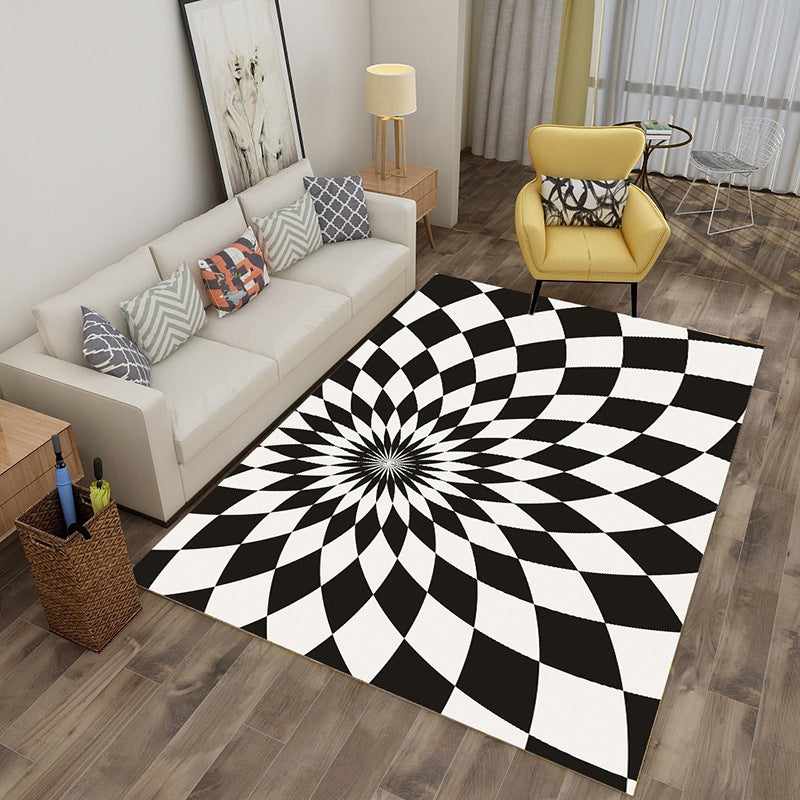 Sikunuo | Enchanting Multicolor Novelty Carpet Synthetic Twist Checker 3D Illusion Rug Machine Washable Pet Friendly Non-Slip Rug for Room