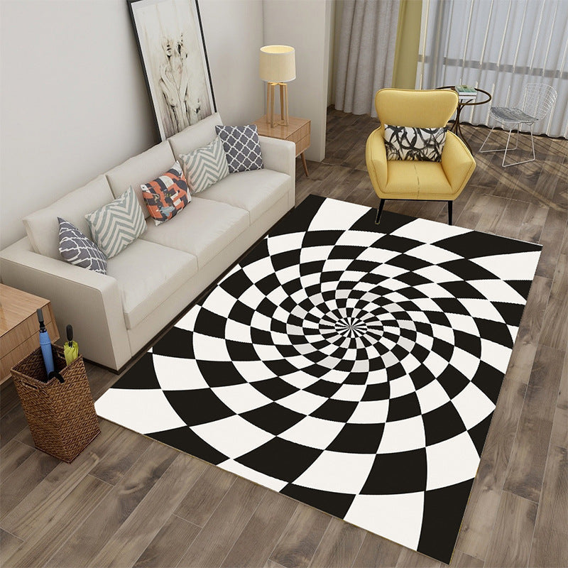 Sikunuo | Enchanting Multicolor Novelty Carpet Synthetic Twist Checker 3D Illusion Rug Machine Washable Pet Friendly Non-Slip Rug for Room