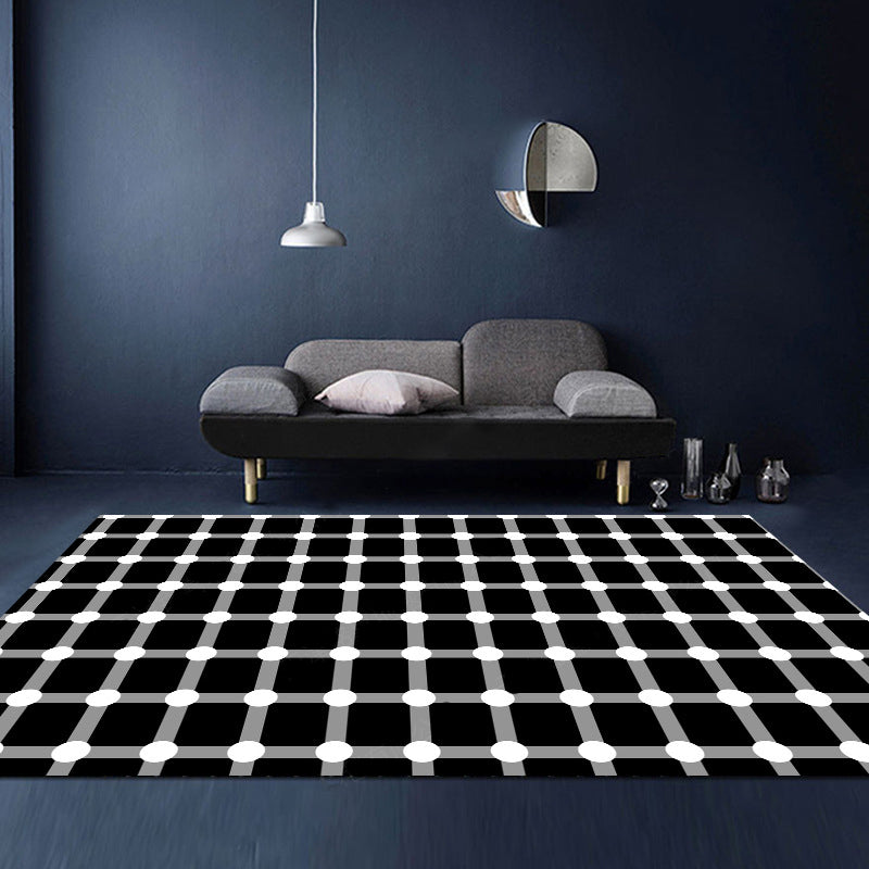 Sikunuo | Unusual Visual Deception Rug Black and White Modern Area Rug Polypropylene Pet Friendly Machine Washable Non-Slip Rug for Home Deco