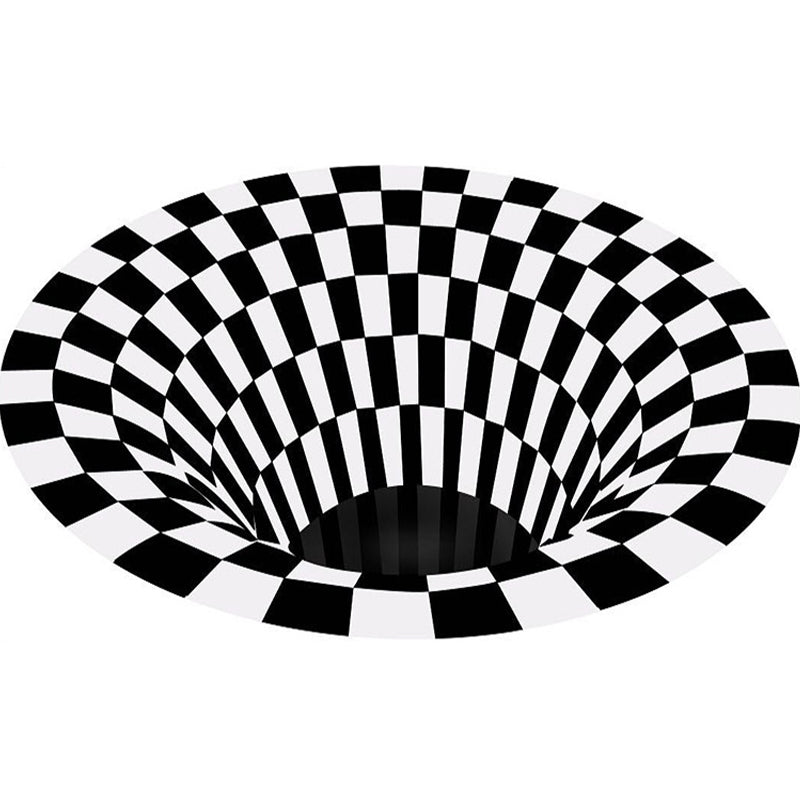 Sikunuo | Decorative Black-White Modern Carpet Polyester 3D Trick Art Checked Pattern Carpet Stain-Resistant Non-Slip Backing Washable Carpet for Home