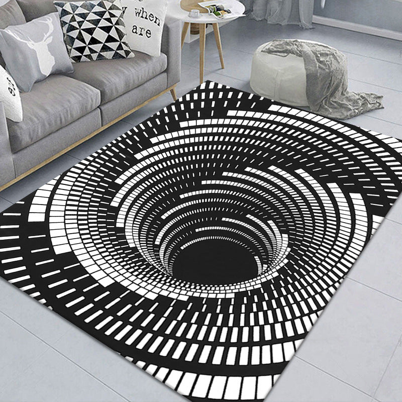 Sikunuo | Modern Brain Deception 3D Carpet Black Synthetic Area Rug Machine Washable Stain Resistant Non-Slip Rug for Living Room