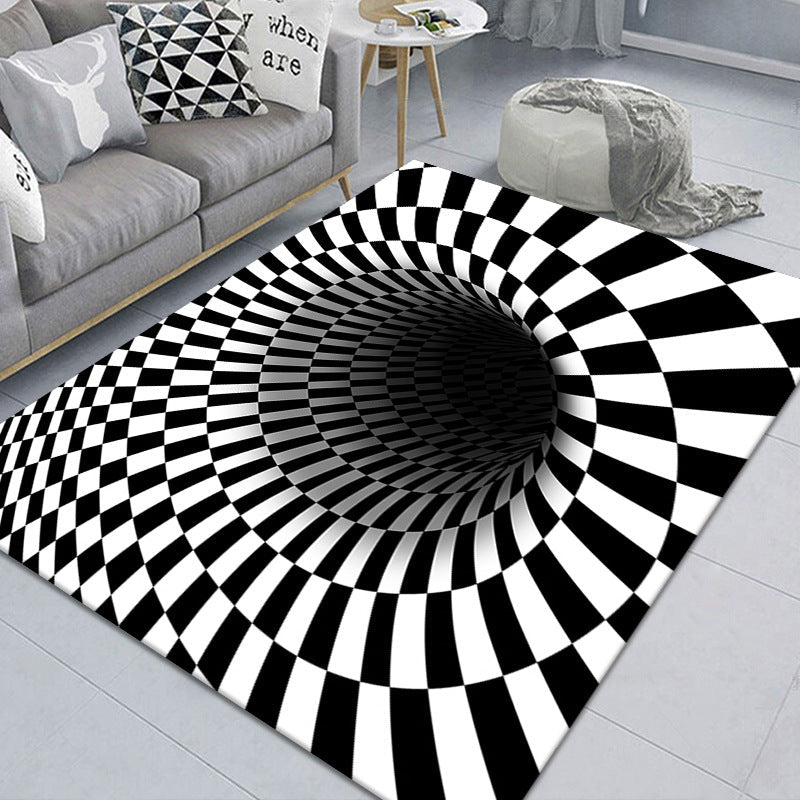 Sikunuo | Modern Brain Deception 3D Carpet Black Synthetic Area Rug Machine Washable Stain Resistant Non-Slip Rug for Living Room