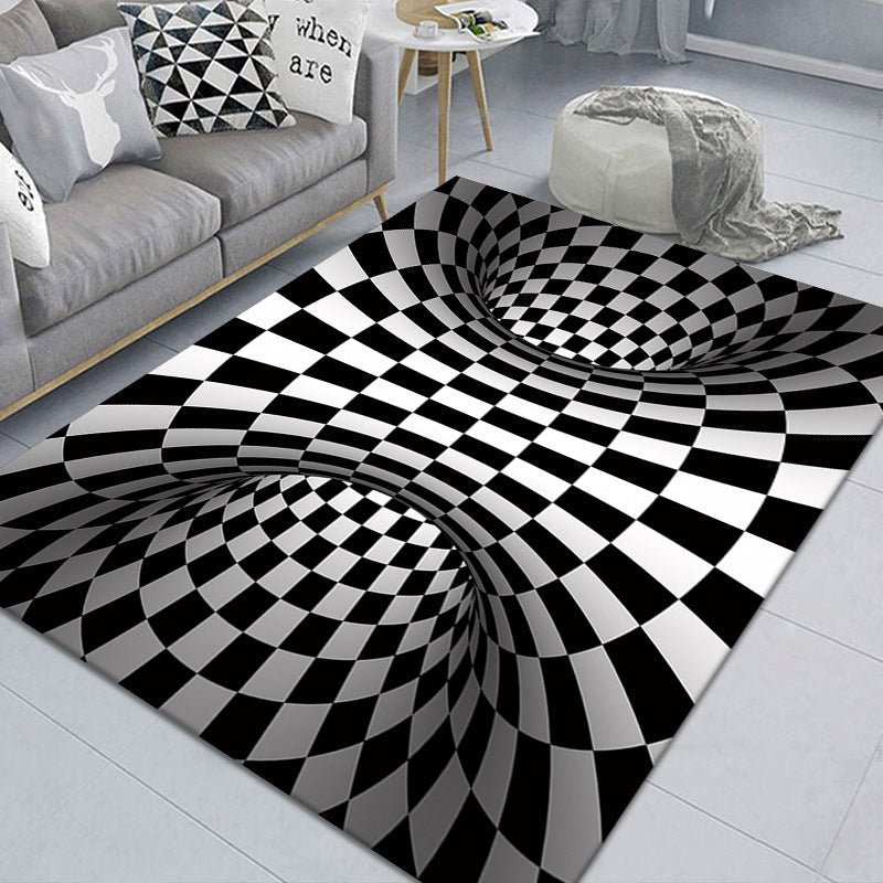 Sikunuo | Modern Brain Deception 3D Carpet Black Synthetic Area Rug Machine Washable Stain Resistant Non-Slip Rug for Living Room