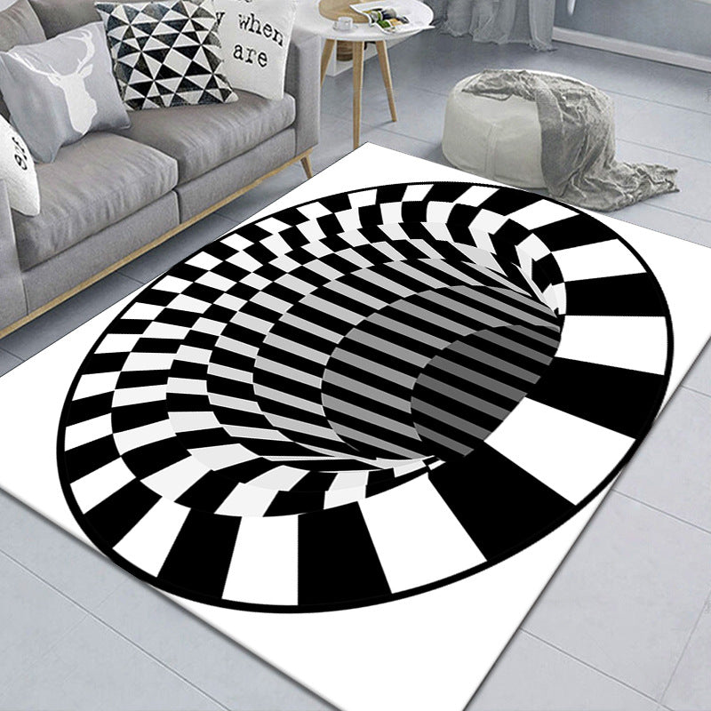 Sikunuo | Modern Brain Deception 3D Carpet Black Synthetic Area Rug Machine Washable Stain Resistant Non-Slip Rug for Living Room