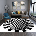 Sikunuo | Interesting Novelty Dress Black-White 3D Illusion Checkered Fleece Stain-Resistant Pet-Friendly Anti-Slip Background Rug for Bedroom