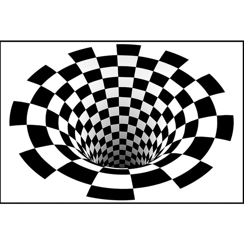 Sikunuo | Interesting Novelty Dress Black-White 3D Illusion Checkered Fleece Stain-Resistant Pet-Friendly Anti-Slip Background Rug for Bedroom