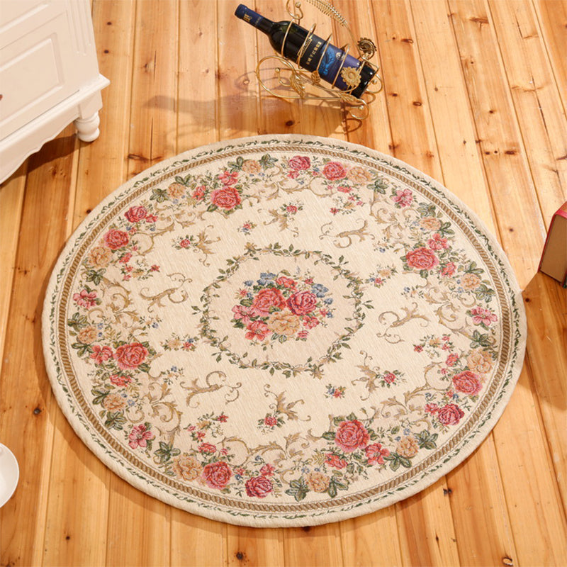 Sikunuo | Rustic Flower Area Rug Multi Color Cotton Rug Non-Slip Washable Rug for Dining Room