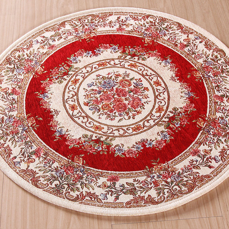 Sikunuo | Nostalgia Multicolored Peony Rug Polypropylene Antique Rug Pet Friendly Non-Slip Back Stain Resistant Rug for Large Rooms